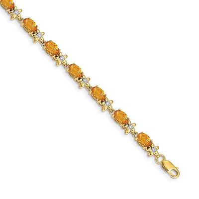 Curata 4.5mm 14k Floral Diamond Citrine Bracelet