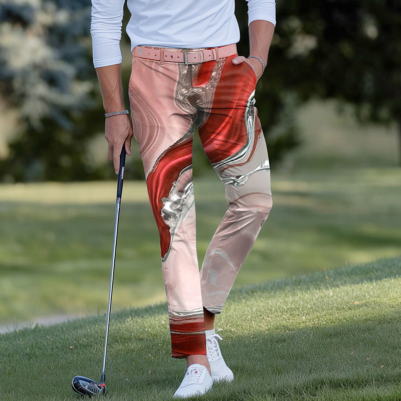 Men's Marble Abstract Liquid Art Dress Pants Golf Pants Trousers Mid Waist Casual Sports Outdoor Slim Fit Pants with Pockets Spring Fall 3D Print Red Blue Purple
