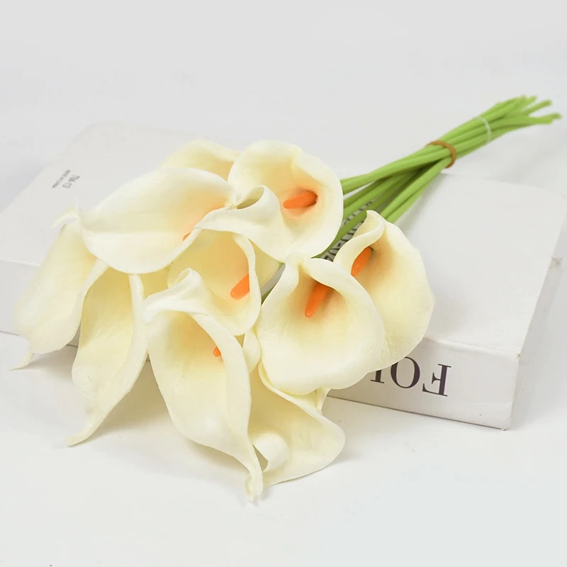 Real Touch Calla Lily Artificial Flowers White Wedding Bouquet B 5pcs