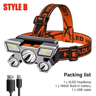 USB Rechargeable LED Headlamp With Built In Battery For Camping And Night Fishing t21 Style B 1 Pack
