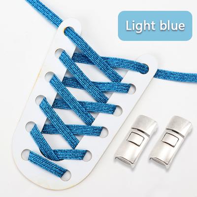 Elastic Laces Sneakers Flats With Cross Buckle, No Tie Shoelaces For Adults Kids, Fashion Glitter Rubber Shoelace Shoe light Blue