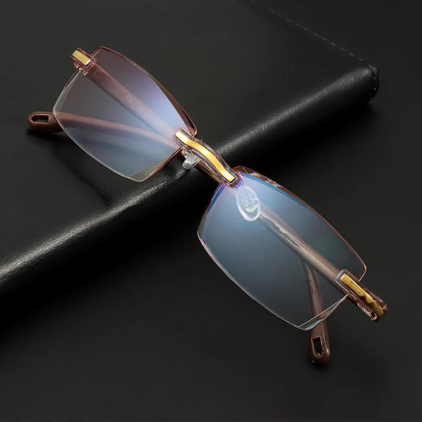 Elegant Vision Enhancement Rimless Anti Blue Light Presbyopic Reading Glasses For Reduced Eye Strain Black 300