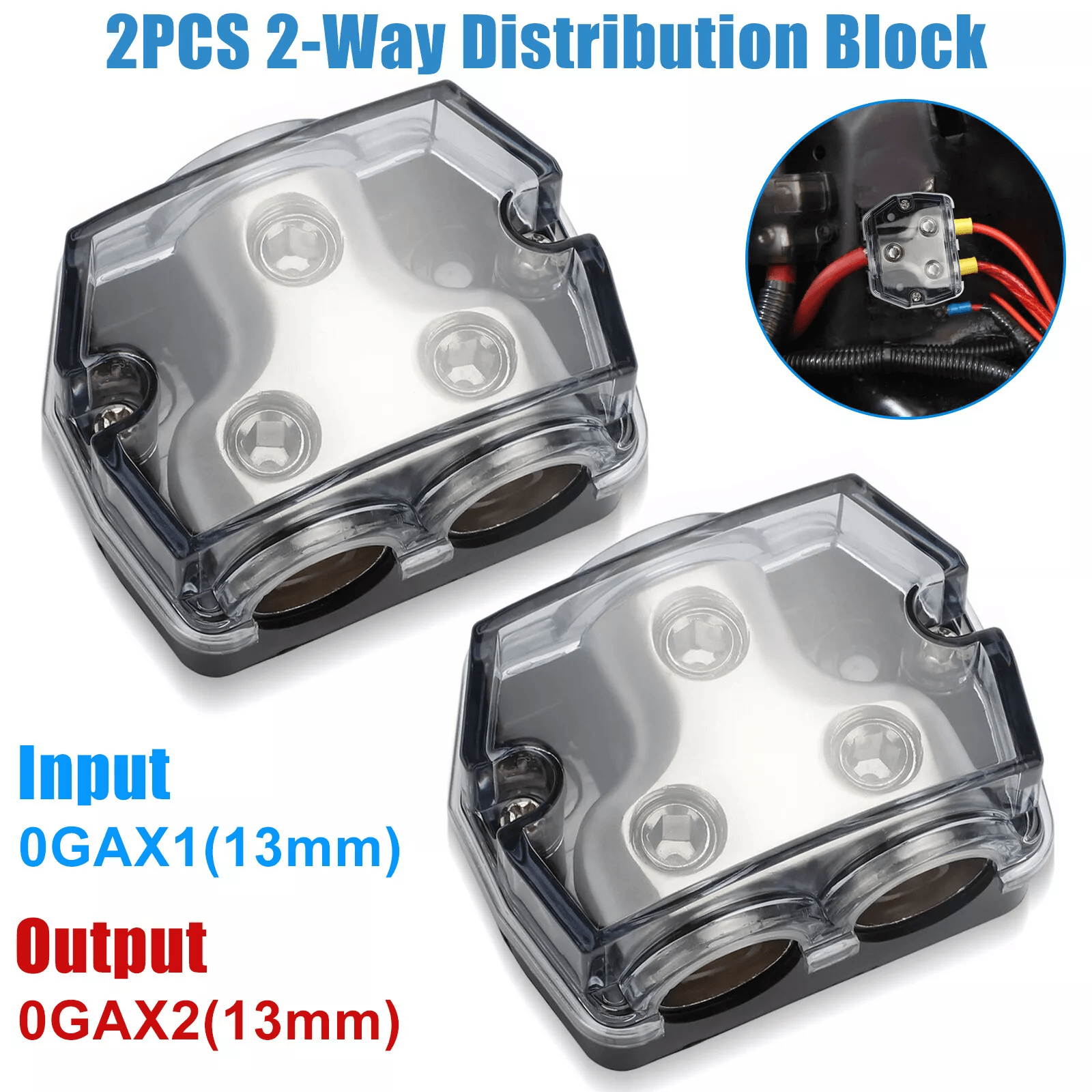 2 Way Distribution Block 0 Gauge In & Out Car Audio Amp Power Ground Distributor 2 Way Distribution Block 0 Gauge In & Out Car Audio Amp Power Ground Distributor