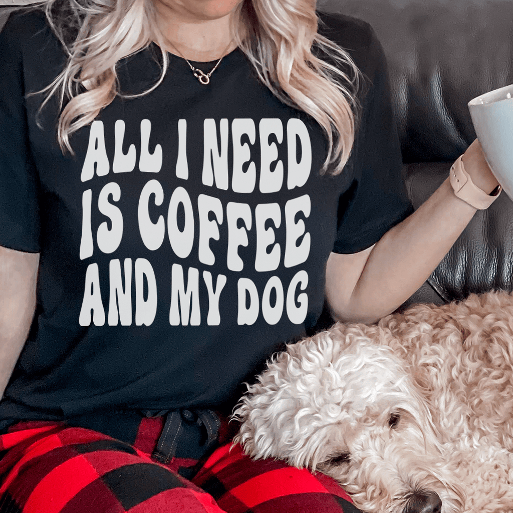 All I Need Is Coffee And My Dog Tee M Heather Prism Peach