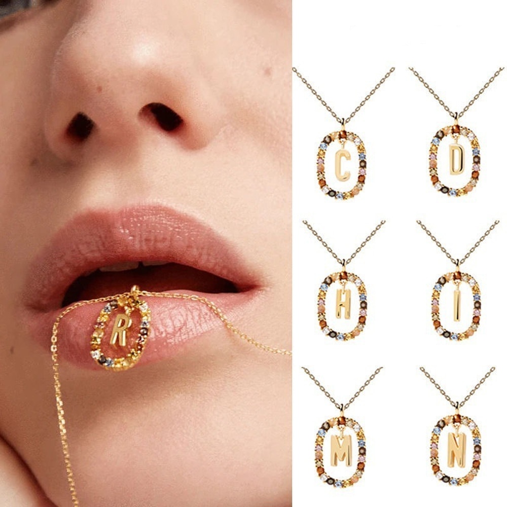 Zircon Alphabet Pendant Necklace: Trendy A Z Initials, Long Chain For Women M, S, C, K Stylish Name Jewelry 40cm Necklace F