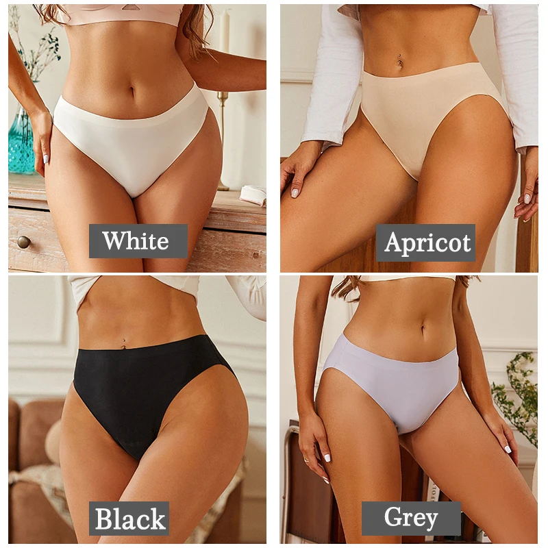 2PCS Set Women's Panties Seamless Underwear Silk Solid Color Panties High Waist Underpants Girls Invisible Briefs Sexy L 2PCS Set Women's Panties Seamless Underwear Silk Solid Color Panties High Waist Underpants Girls Invisible Briefs Sexy L Set 3 L