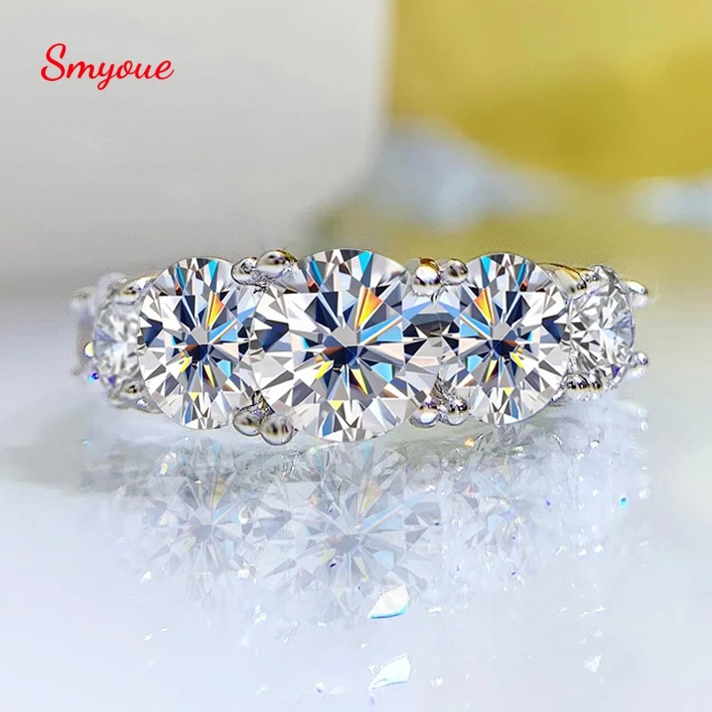 Diamond Ring Smyoue 18k Plated 3.6CT All Moissanite Rings For Women 5 Stones Sparkling Diamond Wedding Band Diamond Ring Smyoue 18k Plated 3.6CT All Moissanite Rings For Women 5 Stones Sparkling Diamond Wedding Band 9.5