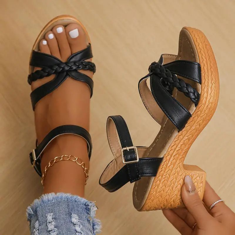 Summer Platform Sandals With Ankle Strap & Open Toe Design white 38