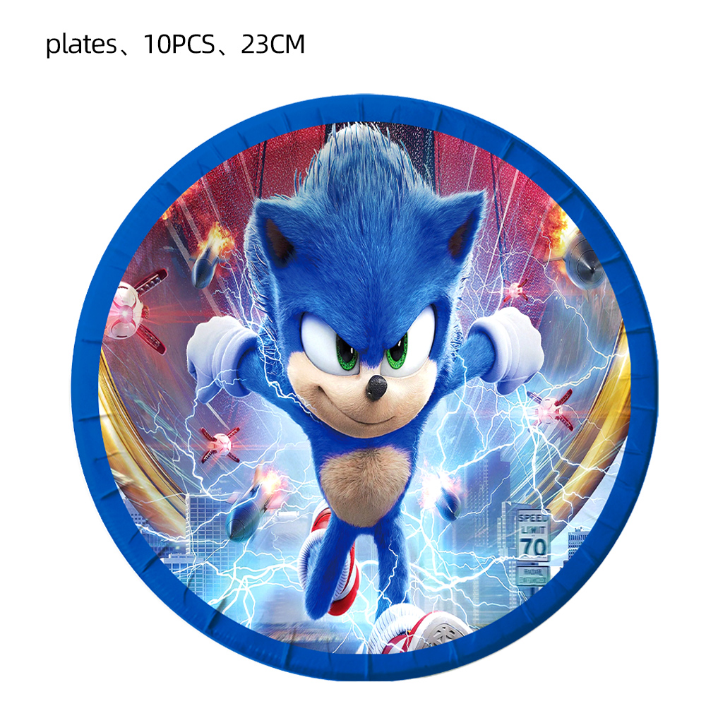 Cartoon Sonic Party Supplies: Boys' Birthday Disposable Tableware Set Baby Shower Decorations Color: 10pcs Plate 9 inch