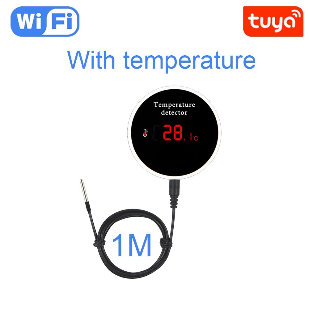 Smart WiFi Thermometer, Tuya Compatible With External Probe, USB Charging, App Notifications, And Alexa Google Assistant 1m