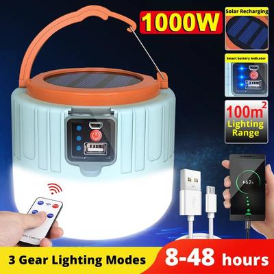 1000W Solar LED Camping Light: Waterproof, USB Rechargeable, Portable Lantern For Outdoor Tent, Emergency, BBQ, Hiking 1000W Solar Light
