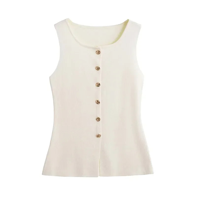 Women Causal Sleeveless V neck Slim Knit Cardigan Autumn New High Street Tops white medium(6)