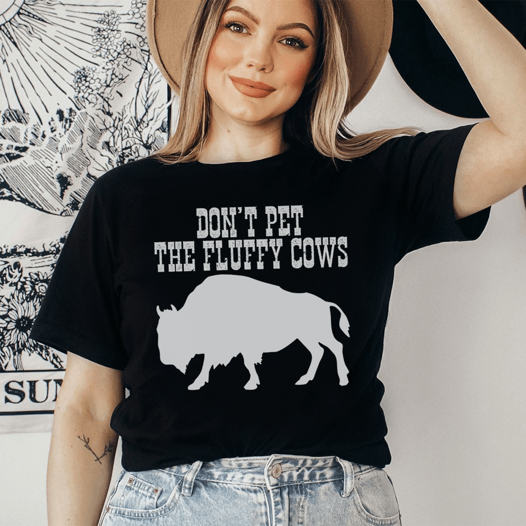 Don't Pet The Fluffy Cows Tee Mustard M