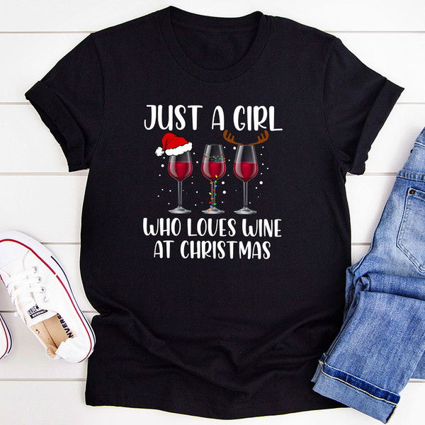 Just A Girl Who Loves Wine At Christmas T Shirt Athletic Heather L
