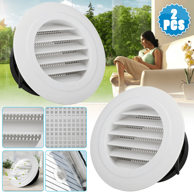 2 PCS Round Air Soffit Vents Oblique Louver Grille Cover With Fly Screen, ABS Plastic Ventilation Duct Cover For Kitchen 2 PCS Round Air Soffit Vents Oblique Louver Grille Cover With Fly Screen, ABS Plastic Ventilation Duct Cover For Kitchen