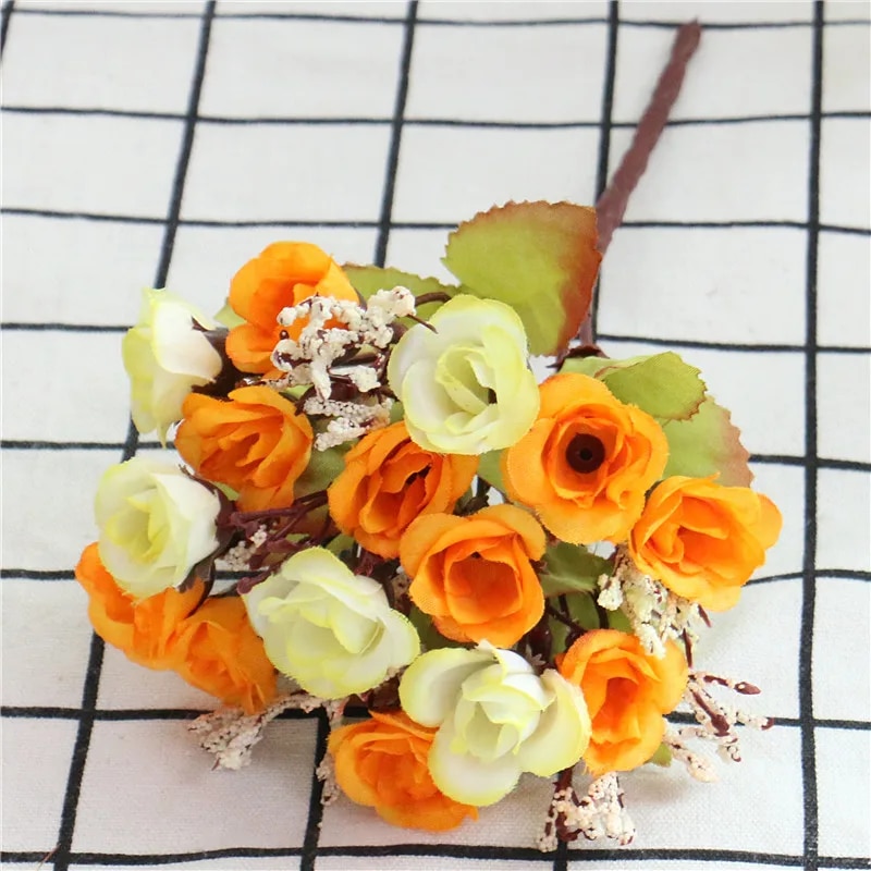 Autumn 15 Heads Bouquet Silk Artificial Flower DIY Wedding Home Christmas Decor Floral Gifts Photo Props Color: D Orange