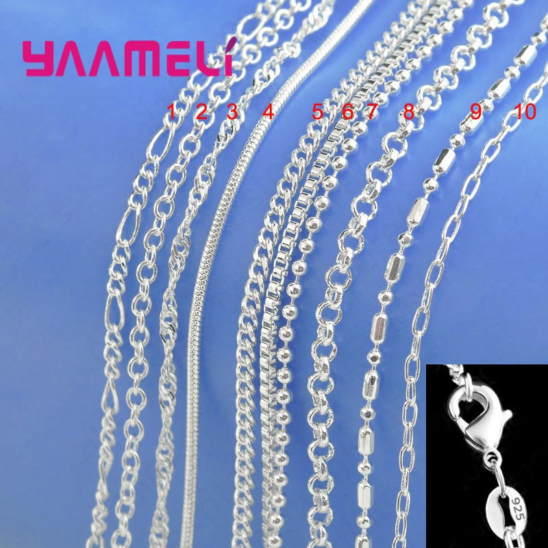 Authentic 925 Sterling Silver Link Chain Necklace With Lobster Clasps | Unisex Pendant Fit | 10 Designs 16 30 Inches 16 Inch (40CM) Model 4