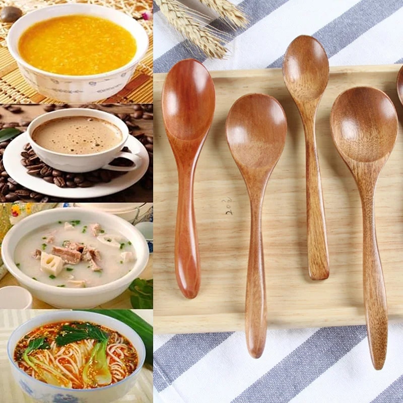 1PC Wooden Spoon Kitchen Cooking Utensil Tool Long Handle Teaspoon Soup Spoon Tableware Honey Milk Wooden Spoo 6