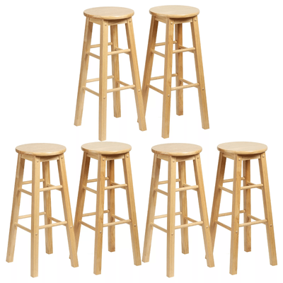 PJ Wood Classic Round Seat 29" Tall Kitchen Counter Stools, Natural Wood, Backless Bar Chairs, Set Of 6 PJ Wood Classic Round Seat 29" Tall Kitchen Counter Stools, Natural Wood, Backless Bar Chairs, Set Of 6