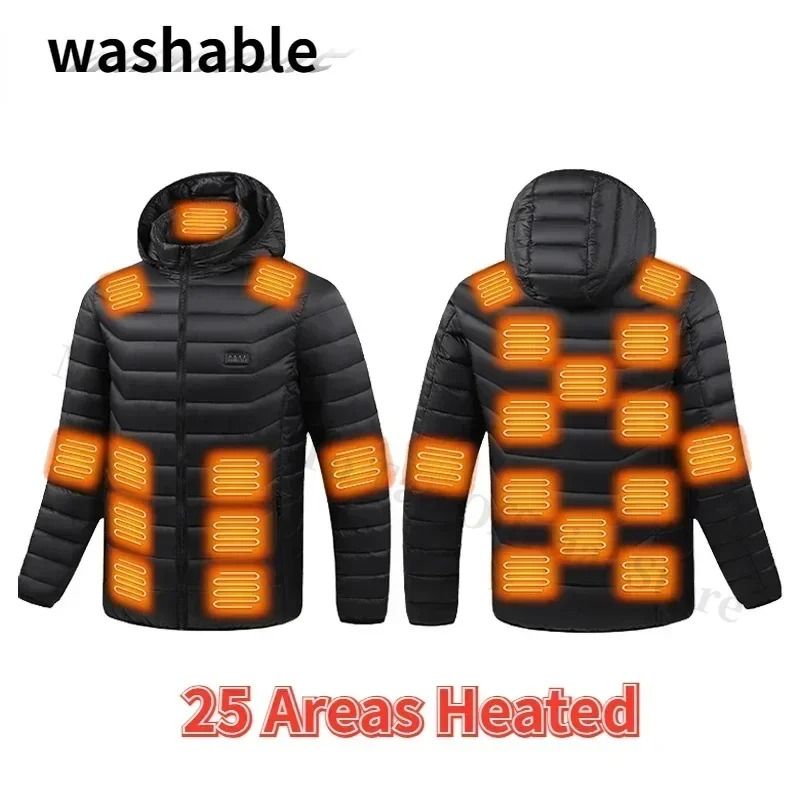 Heated Jacket For Men With 21 Heating Zones USB Winter Coat xxl 25f Areas Black