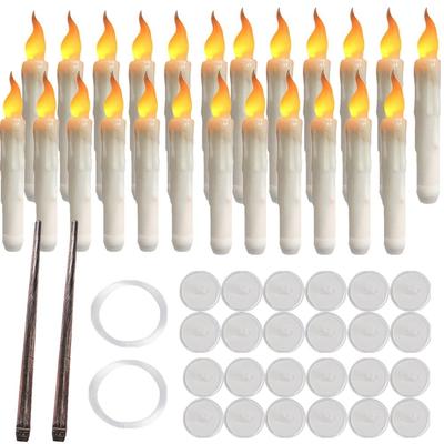 Floating LED Taper Candles With Magic Wand, Flickering Warm Light Flameless Candles For Halloween & Christmas Parties 24pcs