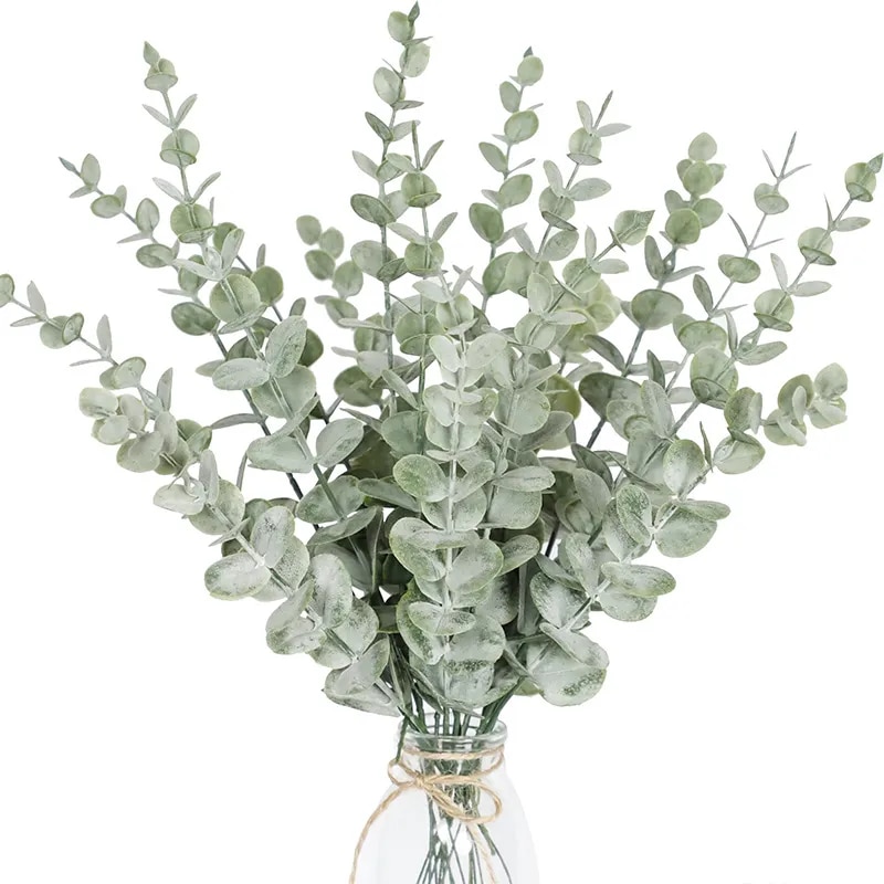 Green Eucalyptus Leaves: Artificial Branches For Home Garden Green 15pcs