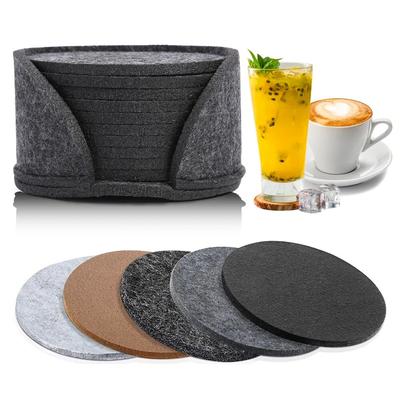 Round Felt Coaster Set Heat Resistant Dining Table Protector Pad For Coffee, Tea, And More Brown