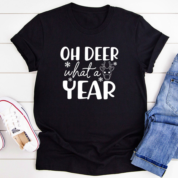Oh Deer What A Year T Shirt Black Heather XL