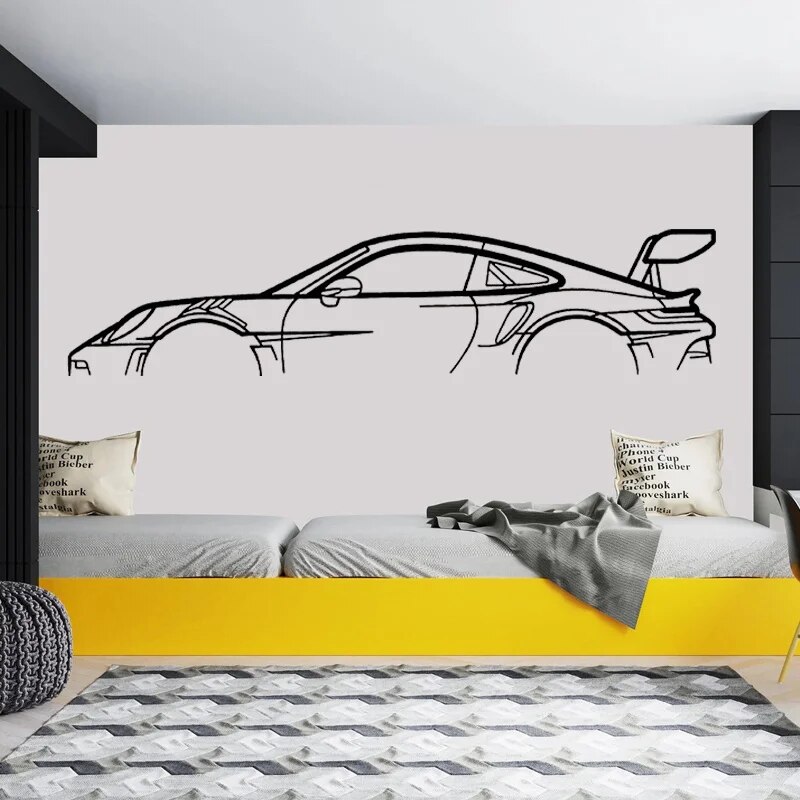 Car Silhouette Vinyl Wall Art For Home Decor & Auto Service Centers | Garage Decals & Murals No.8 Blue S 57x19cm
