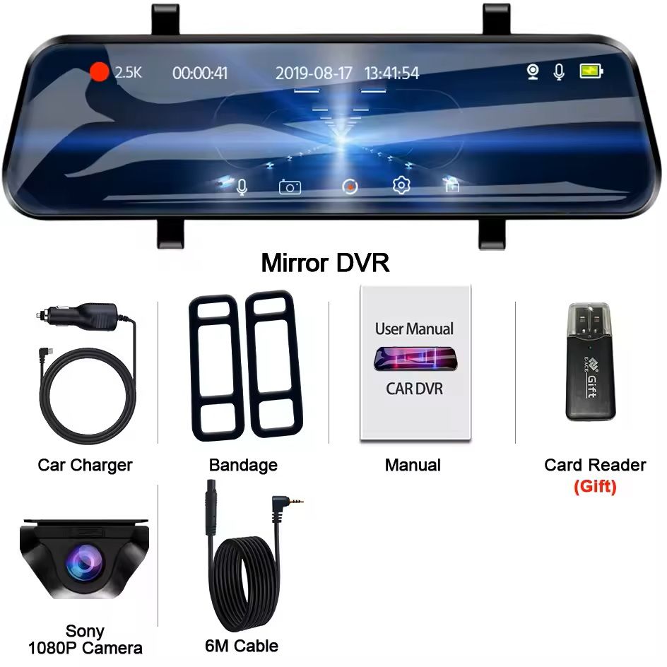 2.5K Mirror Dash Camera With Touch Screen And Parking DVR a37 6m Sony Rcc 32gb