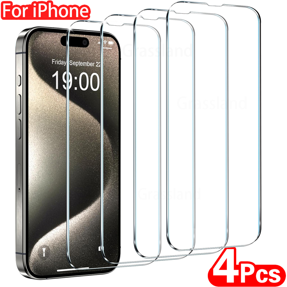 4Pcs Tempered Glass For IPhone 16 15 14 13 12 11 Pro Max Screen Protector For IPhone 7 8 Plus X XS Max XR Protective Glass Film for Iphone 16 4 Pieces