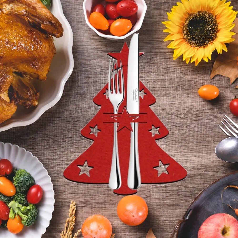 Christmas Tree Cutlery Knife Fork Covers Table Decor Elk Xmas Tableware Pocket Holder Bags New Year Party Decor 4Pack Red 1PC
