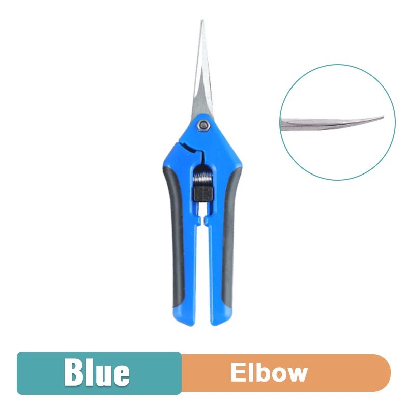 Garden Pruning Shears: Stainless Steel Pruner For Fruit Picking & Household Gardening Straight & Elbow Pruning Tools Color: Elbow Blue