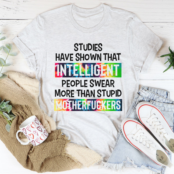 Intelligent People Swear Tee Heather Prism Dusty Blue L