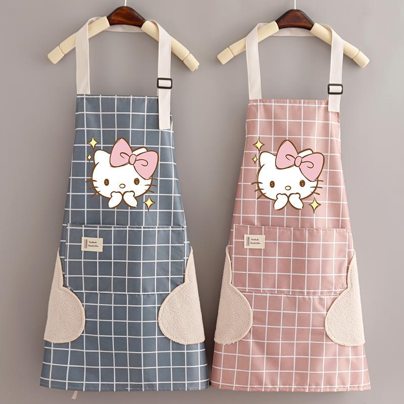 Kawaii Hello Kitty Apron Sleeve Set: Waterproof & Oilproof Anime Cartoon Print Fashionable Kitchen Household Item, Ide a5