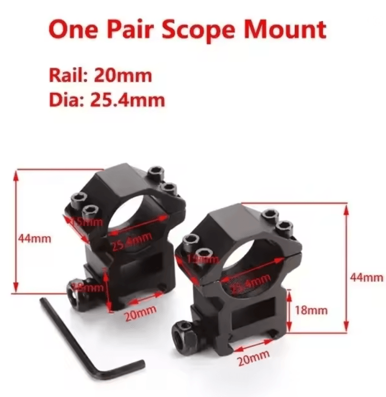 2PCS Tactical Scope Mount Rings 25.4mm 30mm For 11mm & 20mm Rails 25.4mm High B