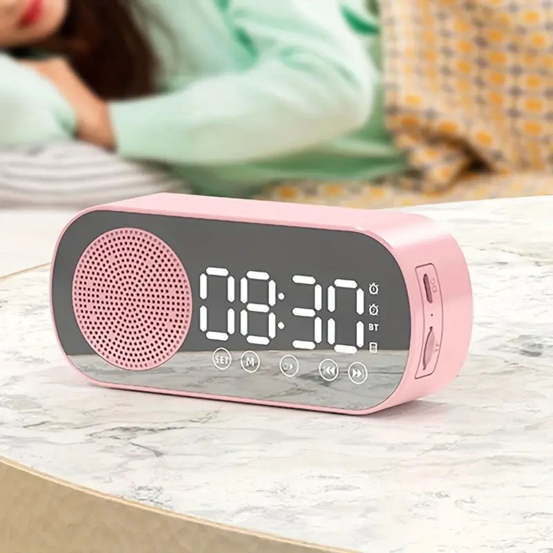 Wireless Bluetooth Speaker: Digital Alarm Clock With TF FM Radio & Bass Subwoofer Pink