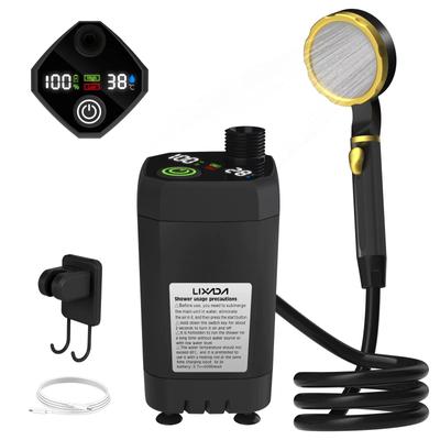 Camping Shower Pump RV Outdoor Shower Kit Camp Shower W Full Screen Intelligent Digital Display Adjustable 6000mAh Showe black