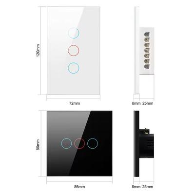 WiFi Zigbee Smart Light Switch Touch Control, No Neutral Wire Required, Compatible With Alexa & Google Home black 220v 3gang