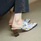 2025 Genuine Leather Fashion Shoes Women High Heels Square Toe Mules Slippers Ladies Office Dress Shoes Sandales Slippers Women