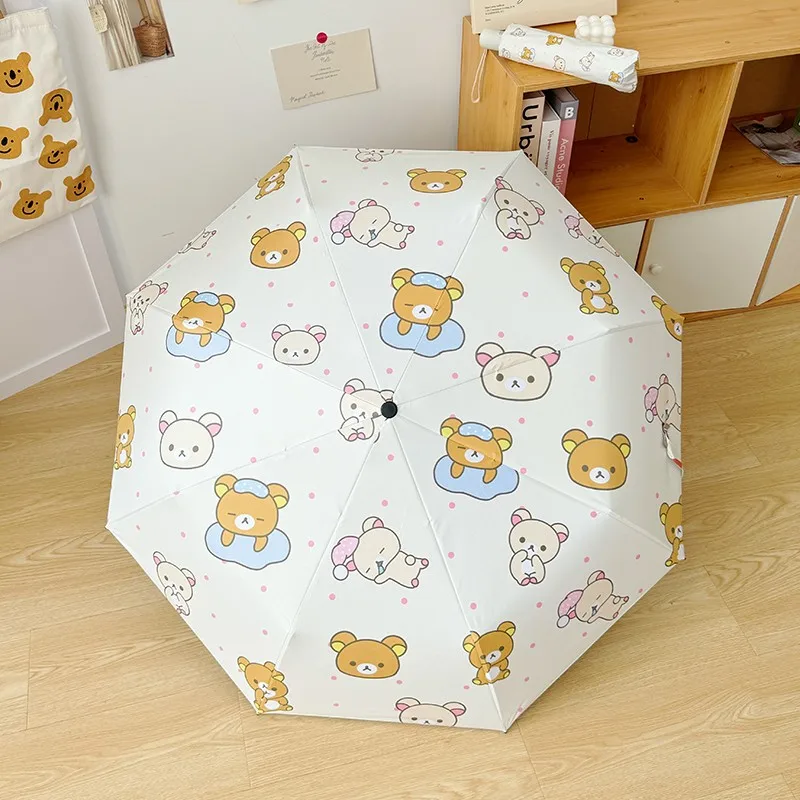 Schöner rosa Rilakkuma-Regenschirm, dreifach acht Rippen, faltbar, Auto-Regenschirm, UV-Schutz, Sonnenschutz, Sonnenschirm, Sonnenschirm, U Image