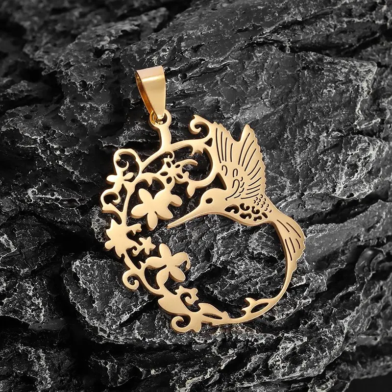 Retro chinesische ethnische Art Vogel blume Edelstahl Anhänger Halskette Damenmode Trend Schmuck Geschenk Image
