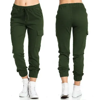 New Solid Jogger Women's Cargo Pants Multi-Pocket Drawstring Elastic Waist Women Sports Pants Streetwear Casual Long Pant