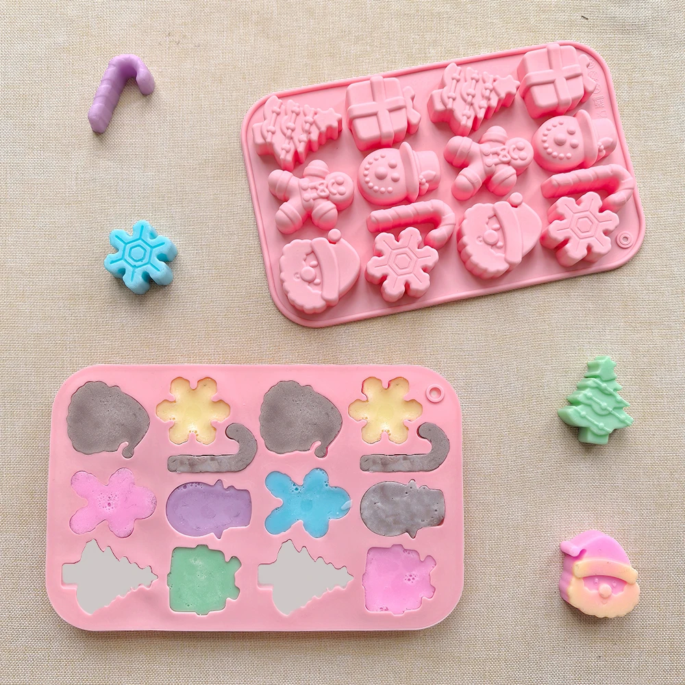 1 Stück 14 Hohlraum Weihnachtsbaum Schneeflocke Lebkuchenmann Männer Schneemann Weihnachtsmann Form Schokolade Backform Image