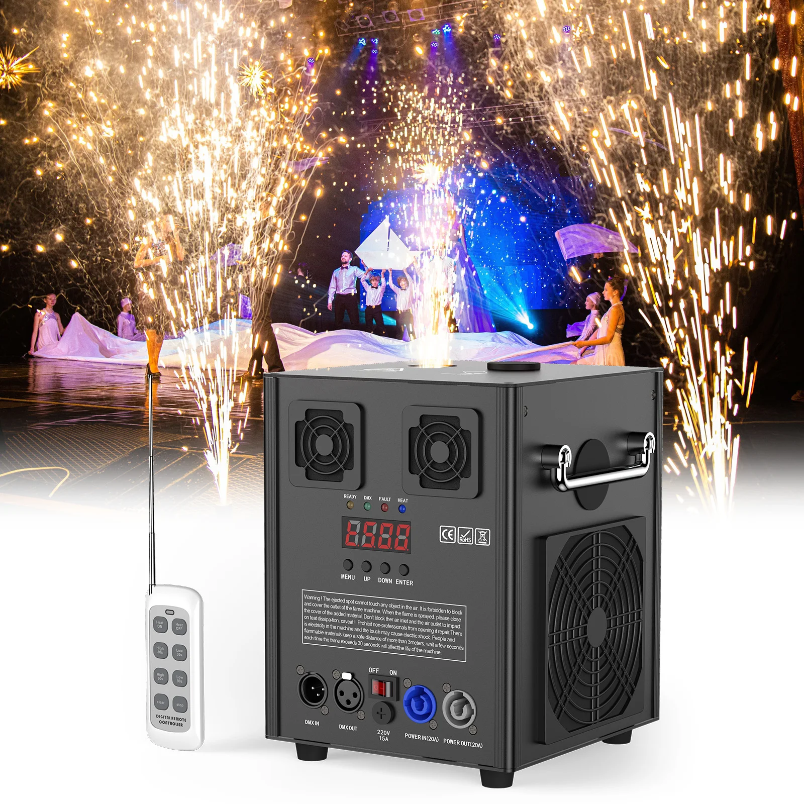 U'King 700W Kaltfunkeneffekt-Maschine für Innen- und Außenbereiche, elektronische Blumenfunkeneffekt-Maschine, Feuerwerksmaschine für Hochzeiten, Shows und Partys Image