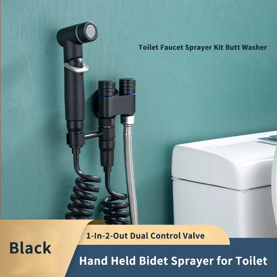1-in-2-out Dual Control Valve, Hand-Bidet-Sprühgerät für Toilette, Mini-WC-Wasserhahn-Sprühgerät-Set, Po-Waschmaschine, Handbrause-Bidet
