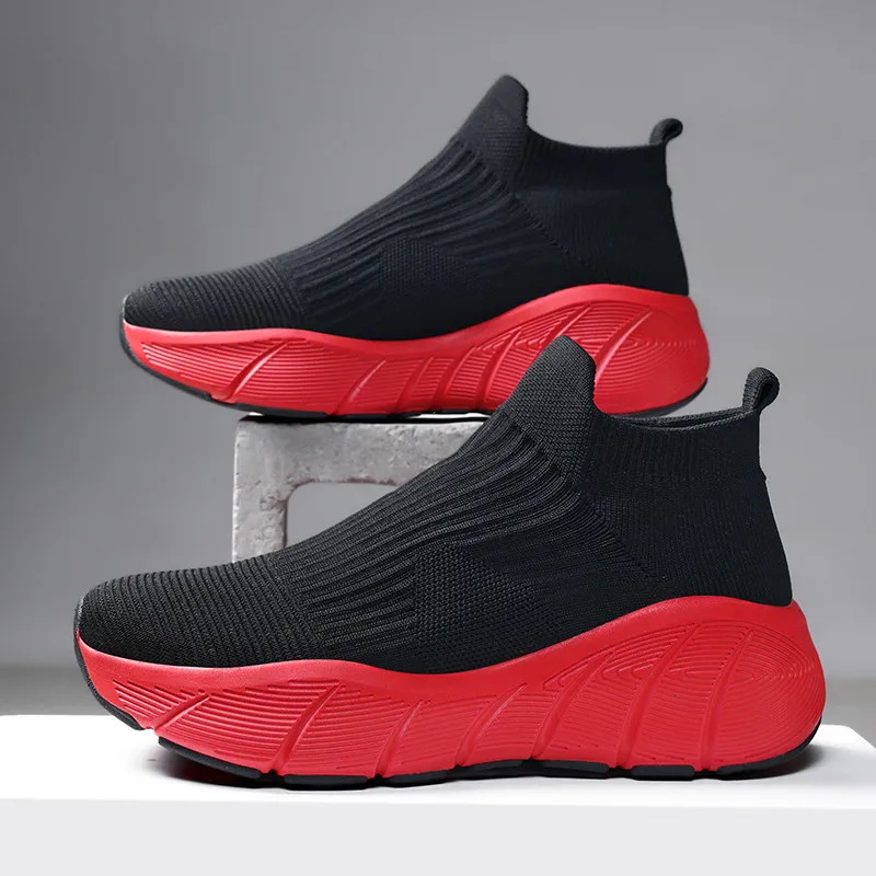 Klassische Original Schwarz Rot Herren Laufschuhe Unisex Atmungsaktive Plateauschuhe Große Größe 46, Sommersocken Schuhe Trainer Herren