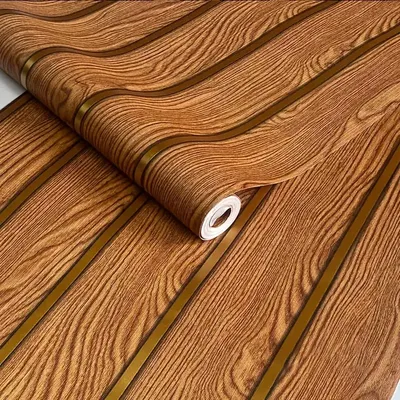 10 m lange Holzmaserung zum Abziehen und Aufkleben, goldene/schwarze vertikal gestreifte Tapete, selbstklebende, wasserdichte PVC-Holzimitat-Tapete Image