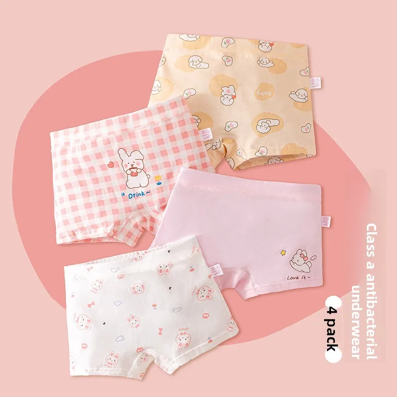 4 Stück Kinder-Baumwollunterwäsche für Mädchen, Boxershorts, Kleinkind, großes Mädchen, Sommer, bequem, atmungsaktiv, weich Image