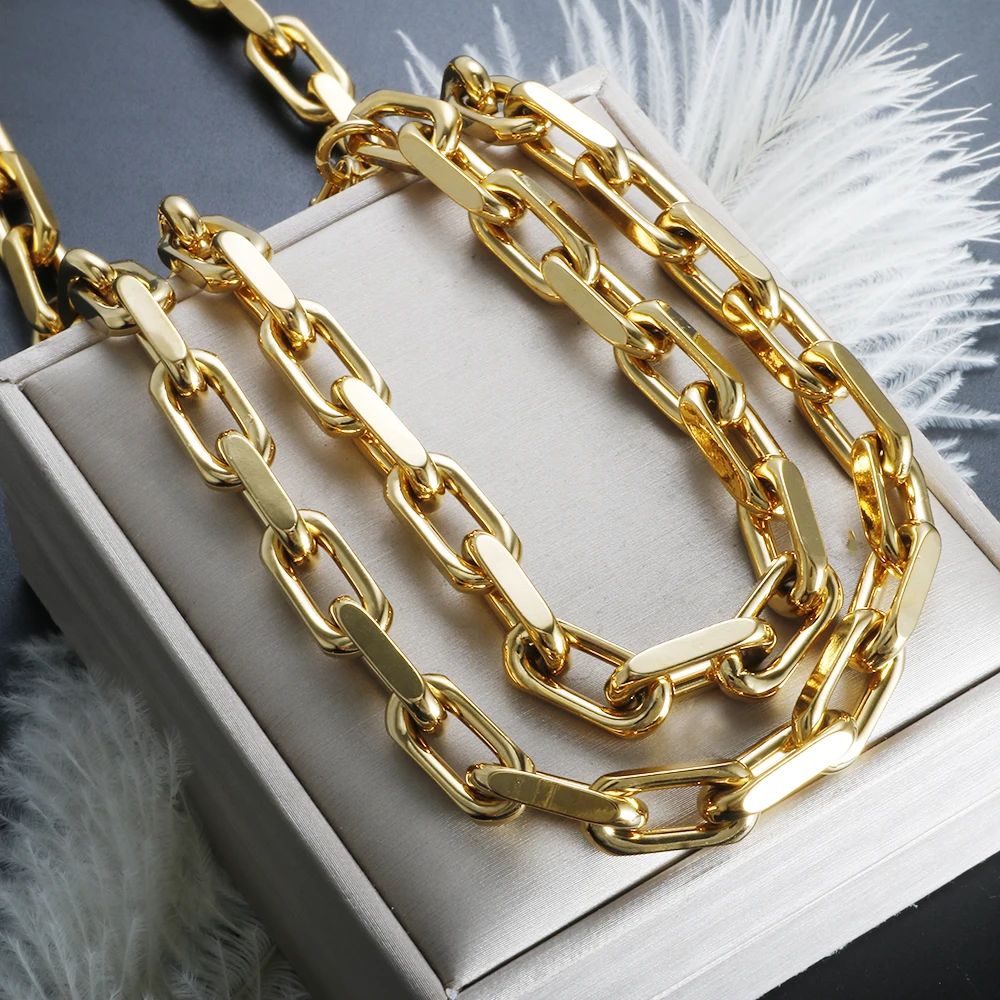 Dicke flache kubanische Gliederkette Edelstahl Halskette Armband Schmuckset wasserdicht vergoldet für Haustier Mädchen Frauen Hiphop Image